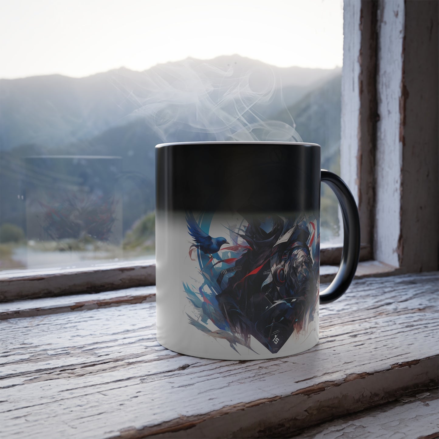 Diseño de concepto de plumas de Phoenix | Taza que cambia de color, 11 oz