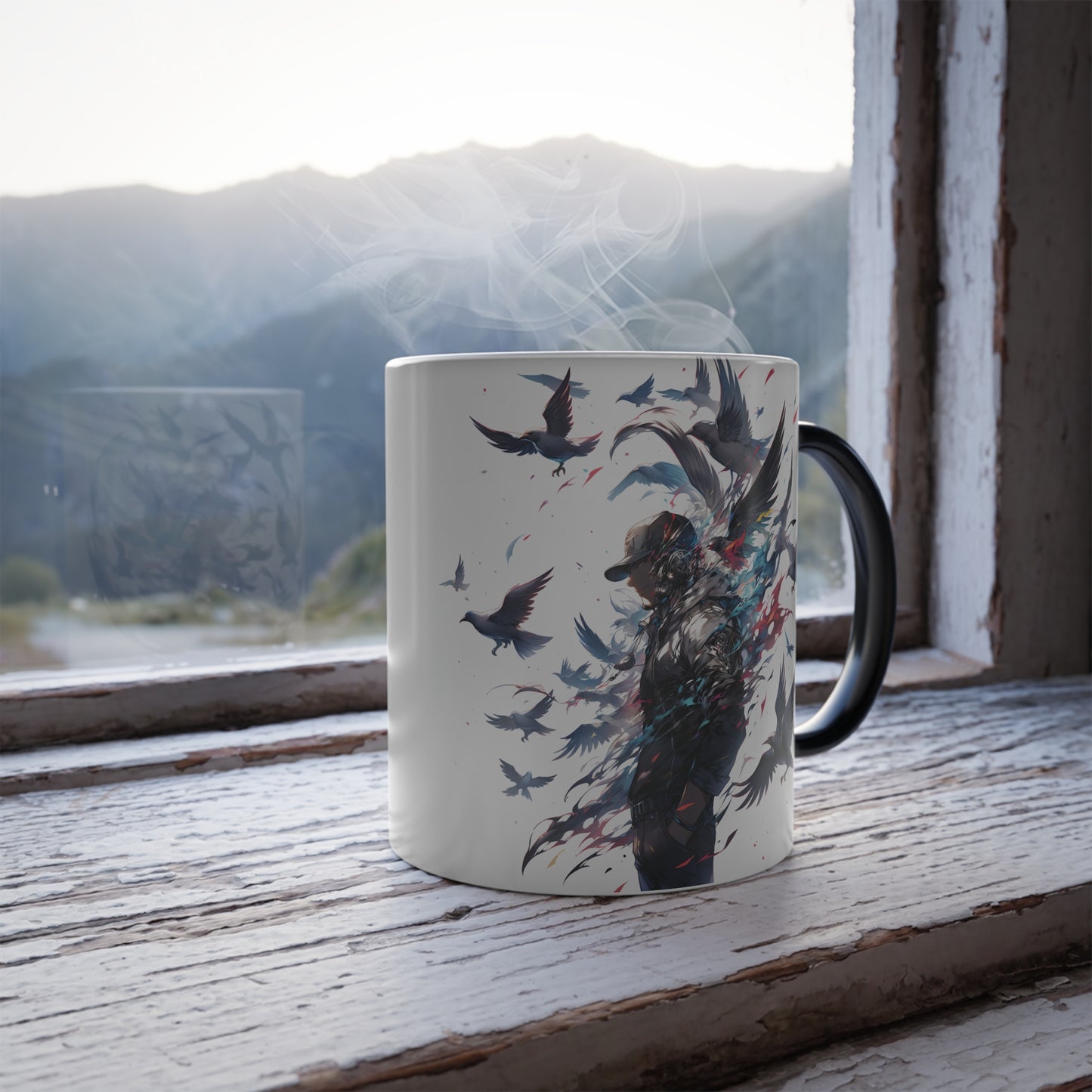 Concepto de pájaros en llamas | Taza que cambia de color, 11 oz