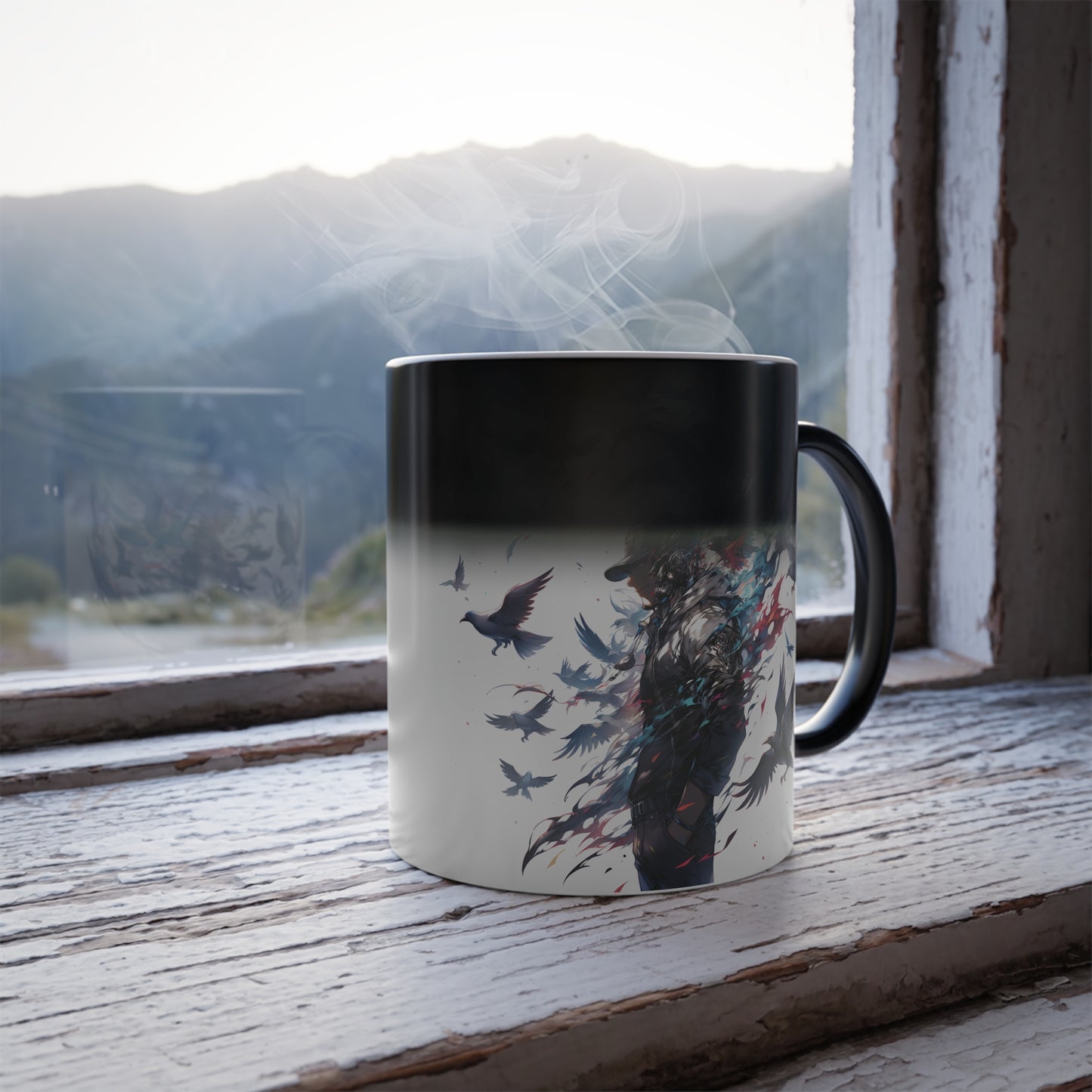 Concepto de pájaros en llamas | Taza que cambia de color, 11 oz