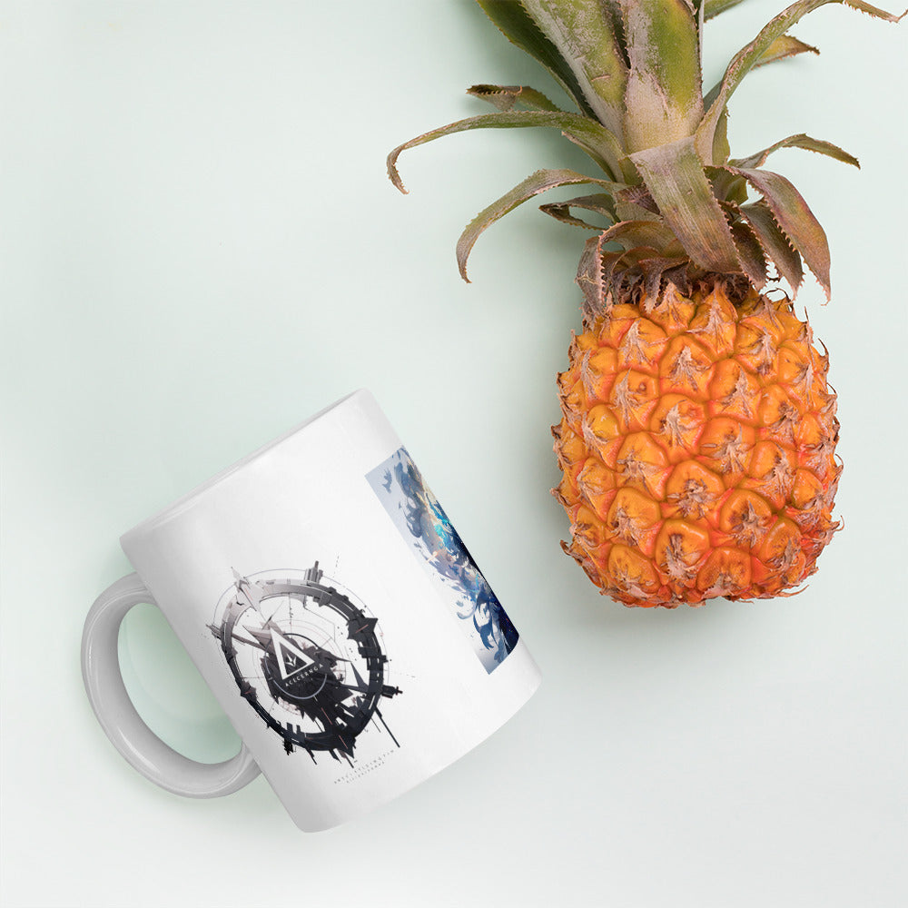 Diseño de logotipo de taza blanca brillante